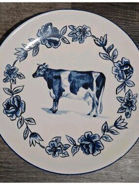 Anthropologie Molly Hatch Plate Blue & White Cow French Country 8" Replacement